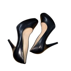 Nine West Rocha Black Leather Almond Toe Slip-On Heels Pumps Pre-Owned Womens 7M